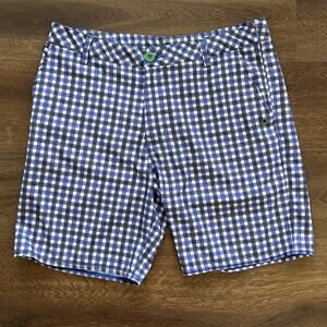 Sperry Top-Sider Sz 32 Flat Front Golf Active Shorts Blue Plaid Inseam 8"